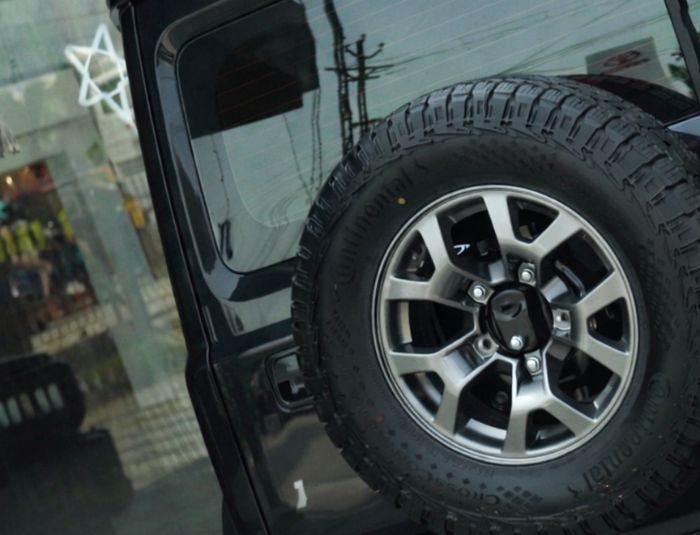 Maruti Jimny rugged rear customization with Jerry can and ladder