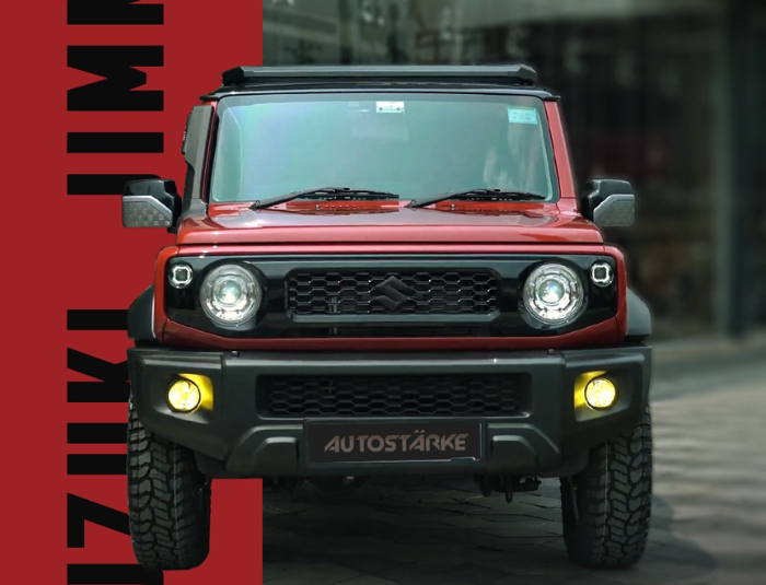 Maruti Jimny custom lighting upgrade with front DRLs and G-Wagon-style tail lights in Kerala