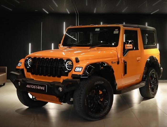 Autostarke Edition Mahindra Thar in Lava Orange, custom full exterior and interior revamp by Autosta