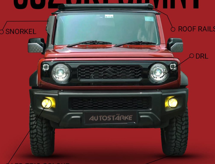 Maruti Suzuki Jimny with front DRL upgrade and G-Wagon-style tail lights by Autostarke in Kerala